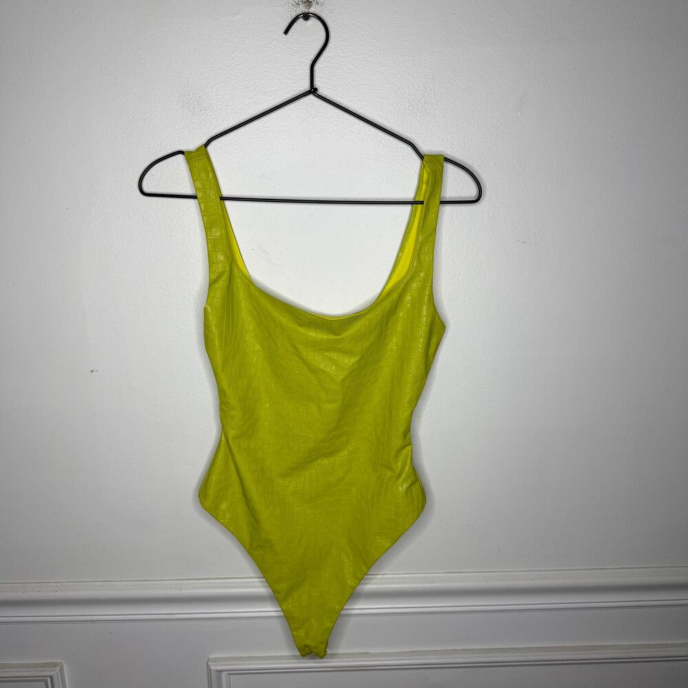 Naked Wardrobe Neon Reptile Croc Print Thong Bodysuit Womens Small